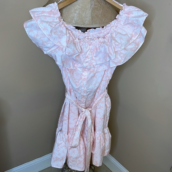 Lisa Marie Fernandez Off The Shoulder Floral Ruffle Mini Dress Pink Size 3X NWT| - Picture 5 of 17